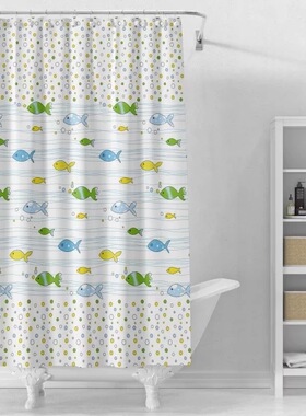 歌浪布防水防霉加厚挂泡泡鱼帘浴室隔断帘子免打孔窗帘门帘布