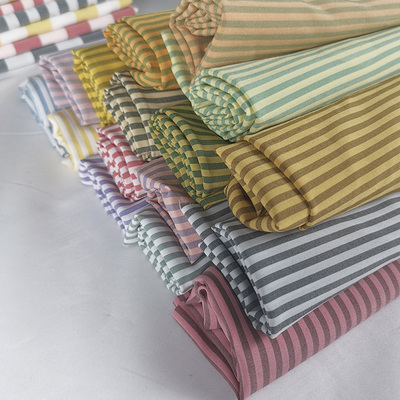 四面弹条纹布料 服装面q料微弹力绿色衬衫连衣裙布 的确良色织条