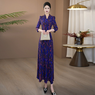 花色连衣裙女夏2026新款特别漂亮翻领显瘦海边度假长裙大摆裙339