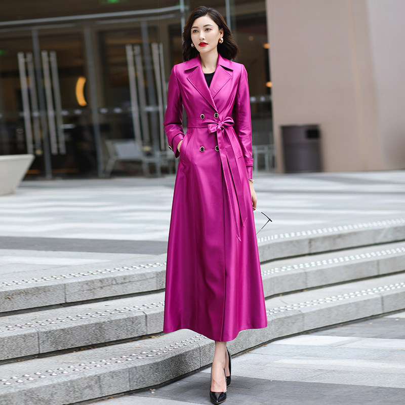 玫红色风衣外套2022年新款女收腰气质长版过膝女风衣大衣英伦3117
