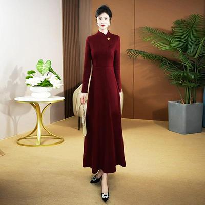 秋冬长裙红色收腰大摆