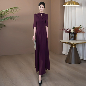 2026巨好看连衣裙女夏季新款紫色薄纱高级感气质显瘦法式长裙367