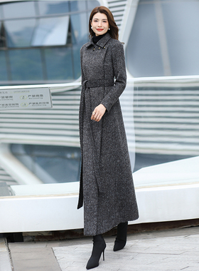 清仓捡漏灰色呢子大衣女秋冬高级感气质收腰超长款毛呢外套5080