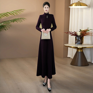 重要场合漂亮裙子新款气质紫色连衣裙冬装高级感加绒加厚长裙294