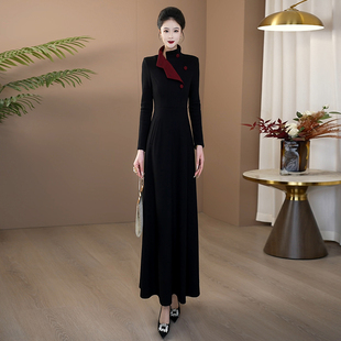 黑色冬季连衣裙女2025新款冬加厚气质显瘦高级感超长连身裙子308