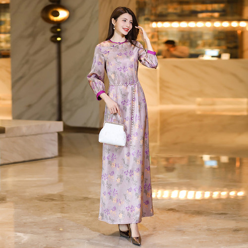 收腰长裙花色大摆高端