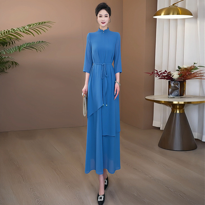 轻奢优雅2026巨好看连衣裙女夏季新款气质显瘦高级感长裙蓝色372