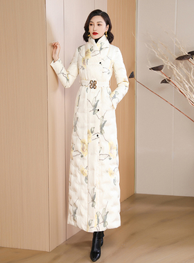 印花白色羽绒服女款高级感新品高端奢华小众设计感白鸭绒超长6199