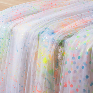 七彩星星烫金网纱布料星空纱网纱背景布拍照装饰蕾丝纱服装面料