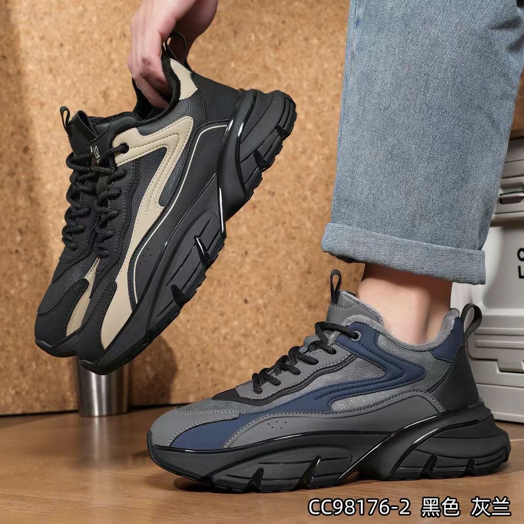 欧洲站2025冬款厚底加绒阿甘鞋软底休闲运动潮流老爹鞋男鞋98176