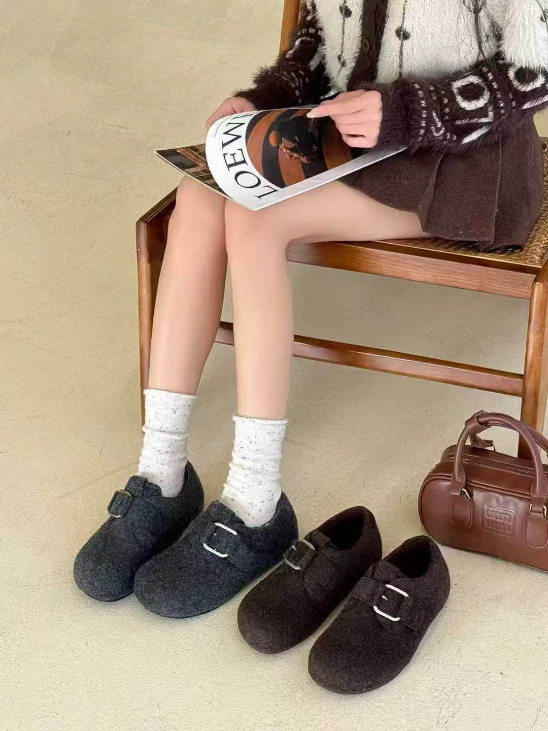 米新款2025冬厚底毛呢勃肯鞋吐司鞋泡芙鞋圆头休闲平底舒适女棉鞋,女鞋,勃肯鞋/软木鞋,淘宝优惠券,粉丝福利购,淘宝优惠卷
