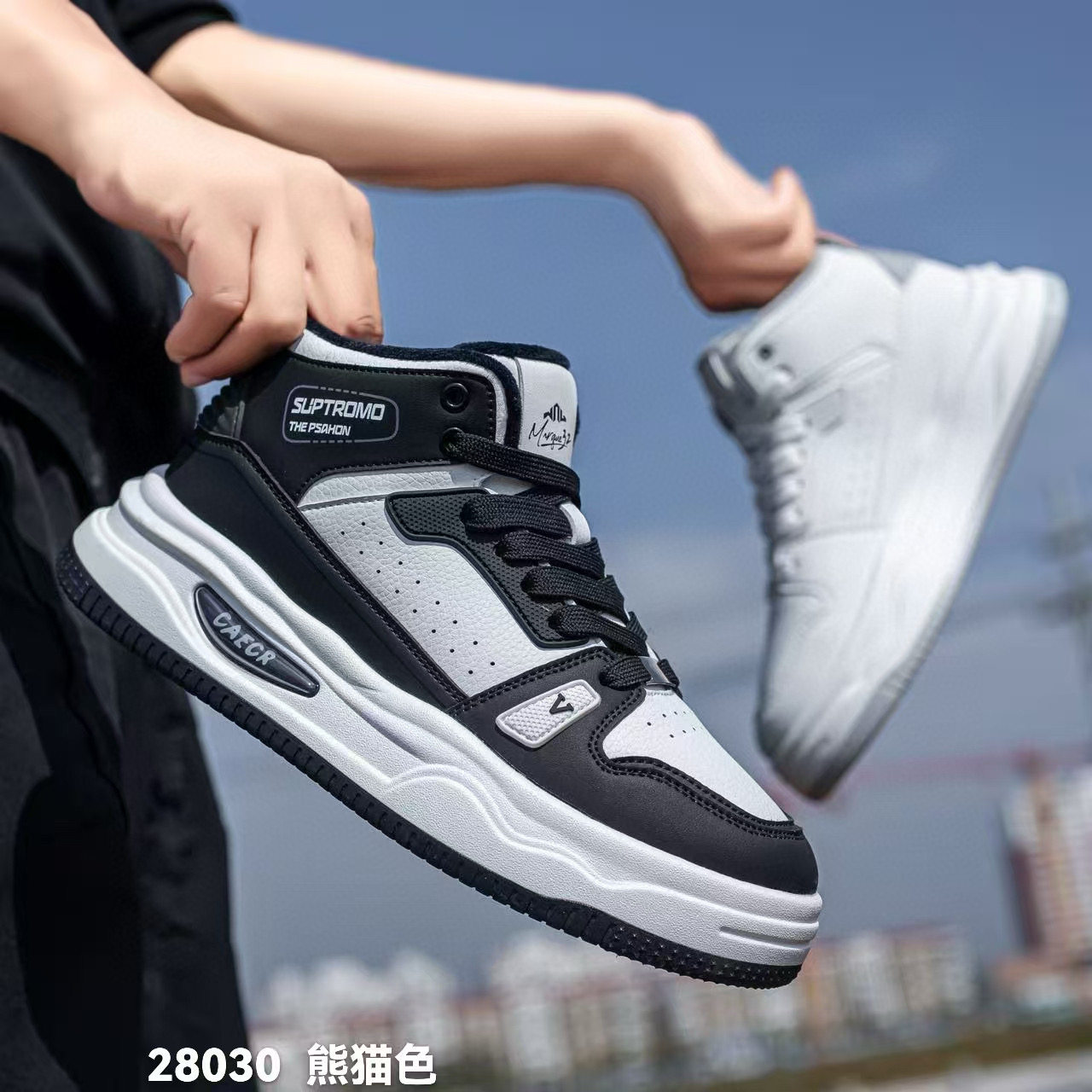 欧洲站2025冬松糕厚底加绒高帮板鞋小白鞋韩版休闲运动鞋男28030