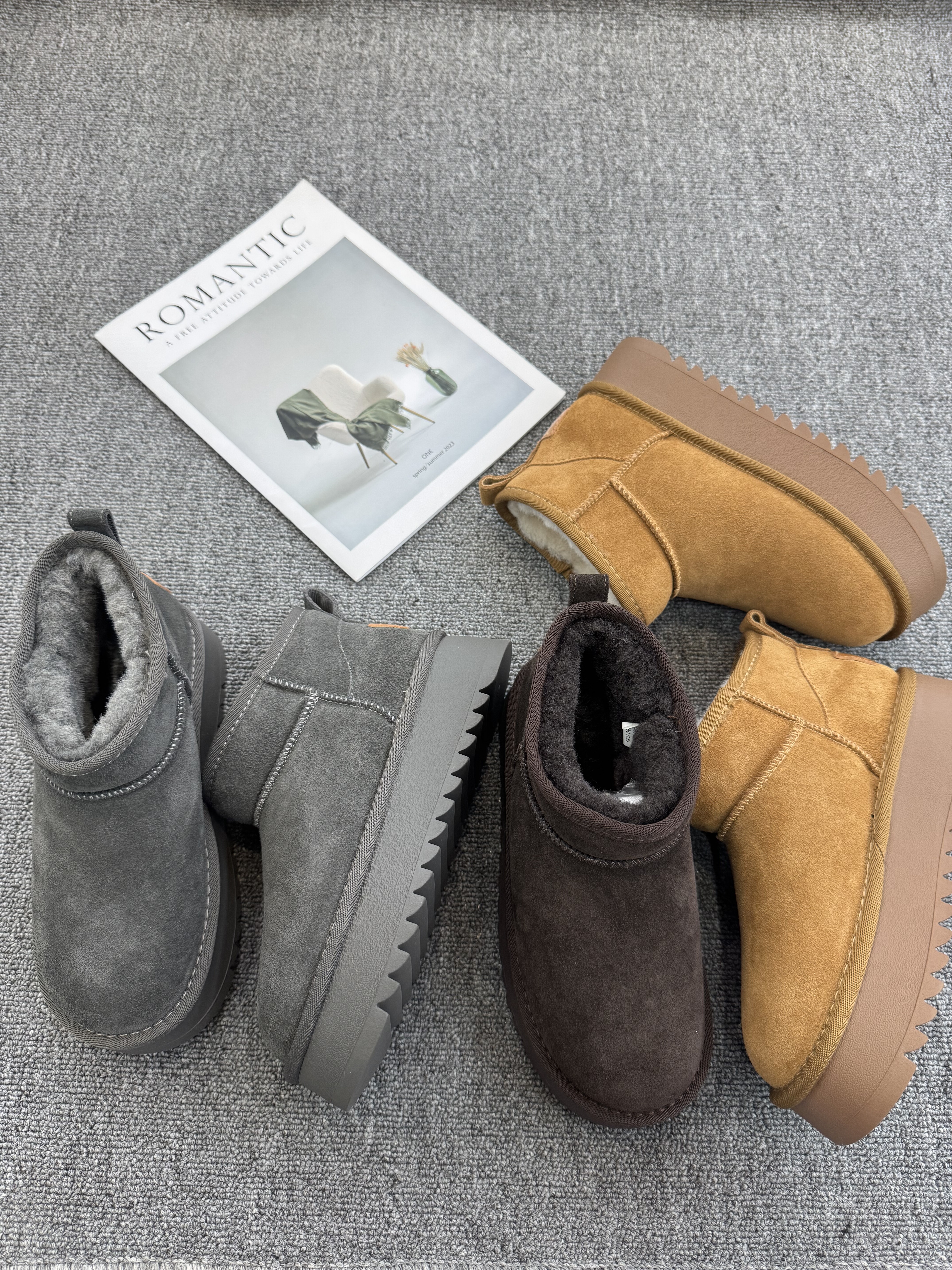 米新款2025冬款真皮厚底加绒短靴保暖毛毛鞋雪地靴马丁靴舒适女靴