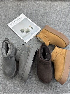 米新款2025冬款真皮厚底加绒短靴保暖毛毛鞋雪地靴马丁靴女靴2381