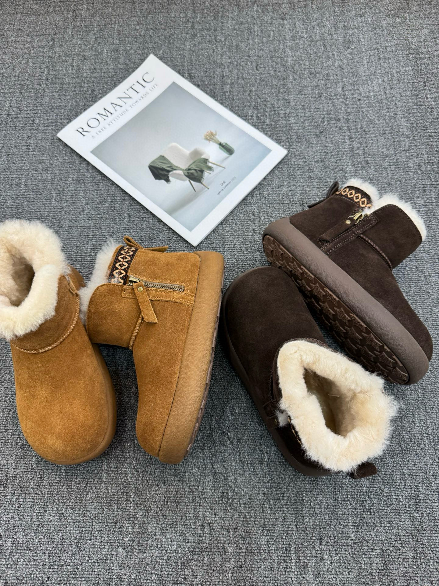 米新款2025冬款真皮厚底加绒短靴保暖毛毛鞋雪地靴马丁靴舒适女靴