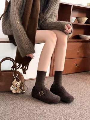 米新款2025秋平底毛呢勃肯鞋吐司鞋泡芙鞋圆头休闲平底舒适女鞋潮