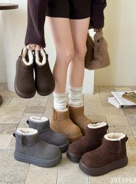 欧洲站2025冬款厚底真皮保暖雪地靴加厚绒短筒舒适百搭女靴子3969