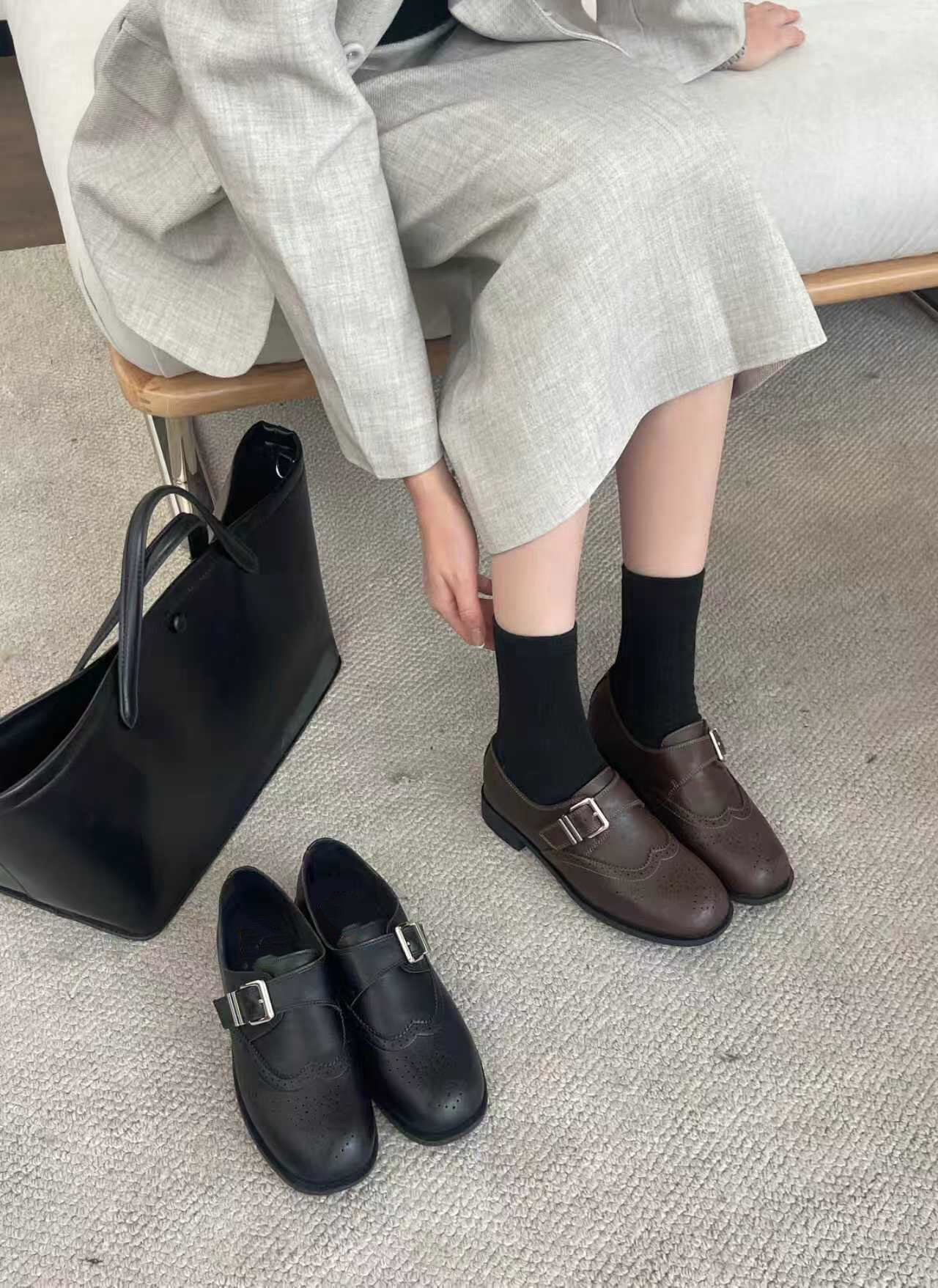 米新款2026春复古布洛克方头乐福鞋百搭黑色流苏小皮鞋豆豆鞋女鞋,女鞋,牛津鞋/布洛克鞋/德比鞋,淘宝优惠券,粉丝福利购,淘宝优惠卷