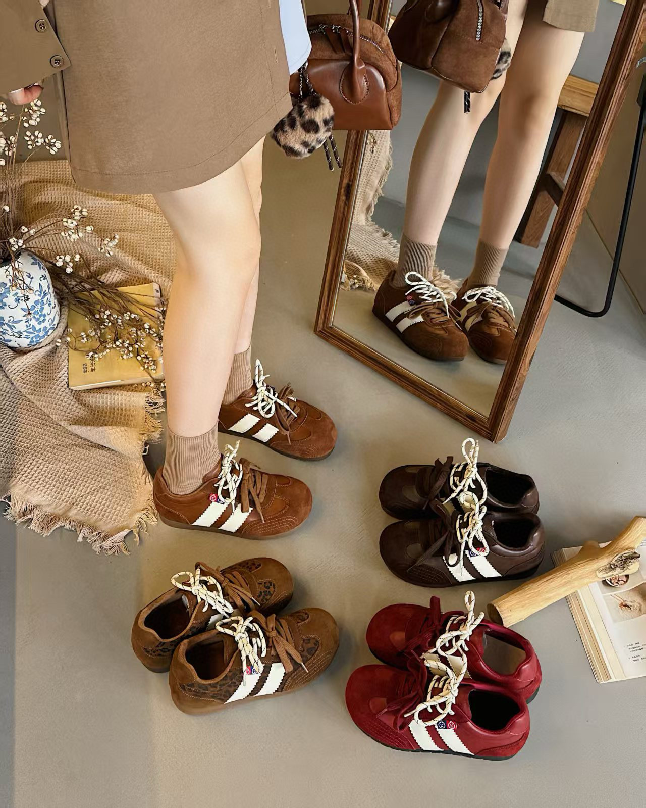 米新款2025冬款真皮厚底加绒德训鞋内增高板鞋运动休闲跑步鞋女鞋