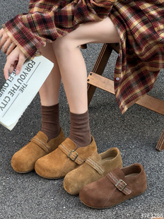 欧洲站2025秋真皮内增高勃肯鞋 泡芙鞋 圆头休闲舒适女鞋 3286 吐司鞋