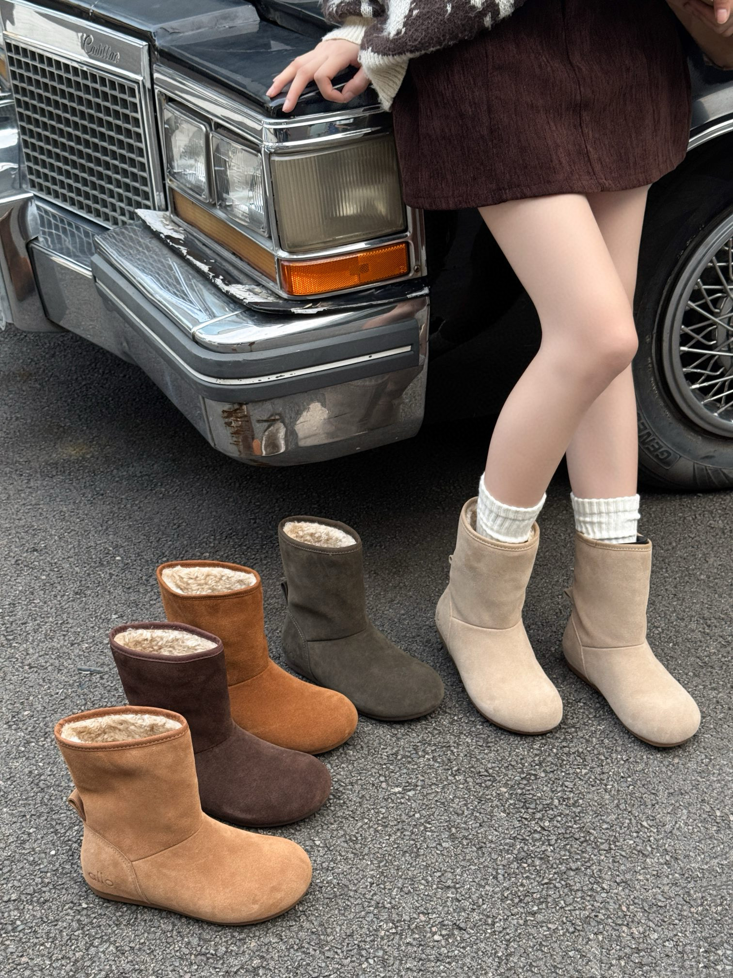 米新款2025冬真皮内增高加绒短靴保暖毛毛鞋雪地靴马丁靴舒适女靴