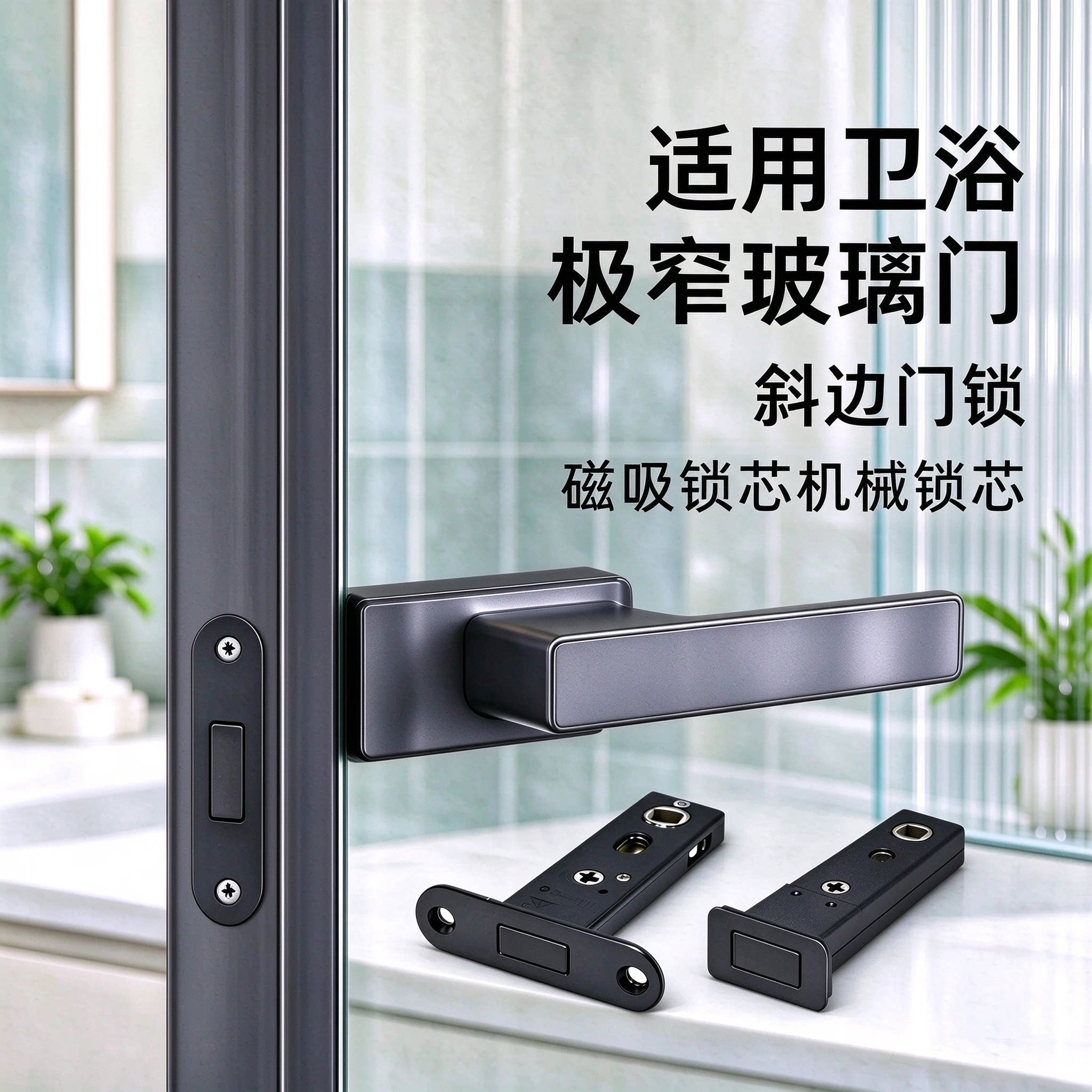 极窄浴室玻璃门磁吸单舌锁芯