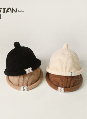 宝宝帽子秋冬季婴儿超萌地主帽男宝女宝瓜皮帽儿童针织保暖套头帽