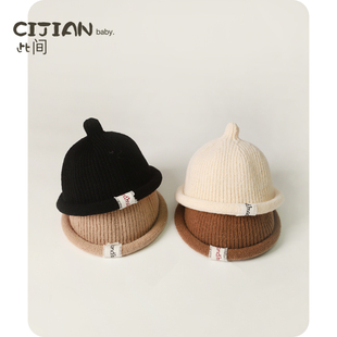 宝宝帽子秋冬季婴儿超萌地主帽男宝女宝瓜皮帽儿童针织保暖套头帽