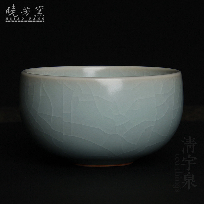 台湾蔡晓芳主人杯 汝窑浅粉青茶杯 圆口杯 晓芳窑 汝瓷开片个人杯