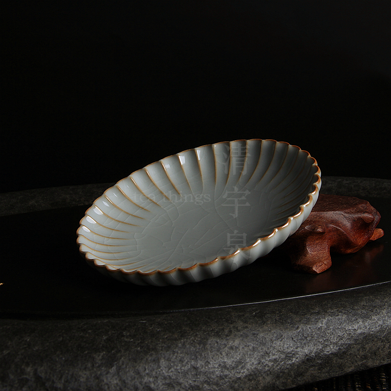 台湾柏采汝窑杯垫 冬青釉月白 柏采窑 TR-108E 元曲杯托 汝瓷开片