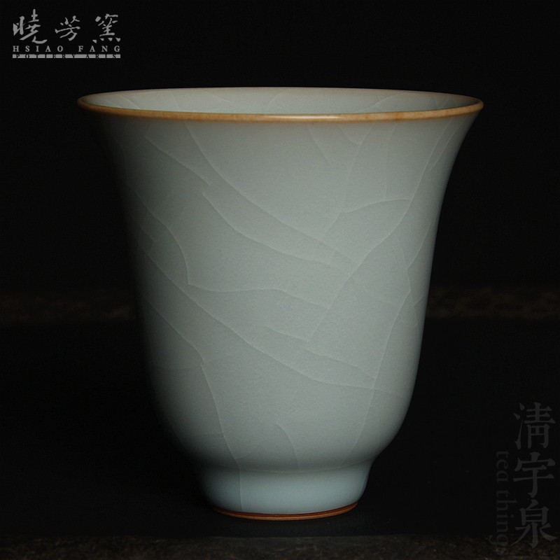 台湾蔡晓芳汝窑杯 天青仰钟杯 晓芳窑主人杯品杯汝瓷开片功夫茶杯