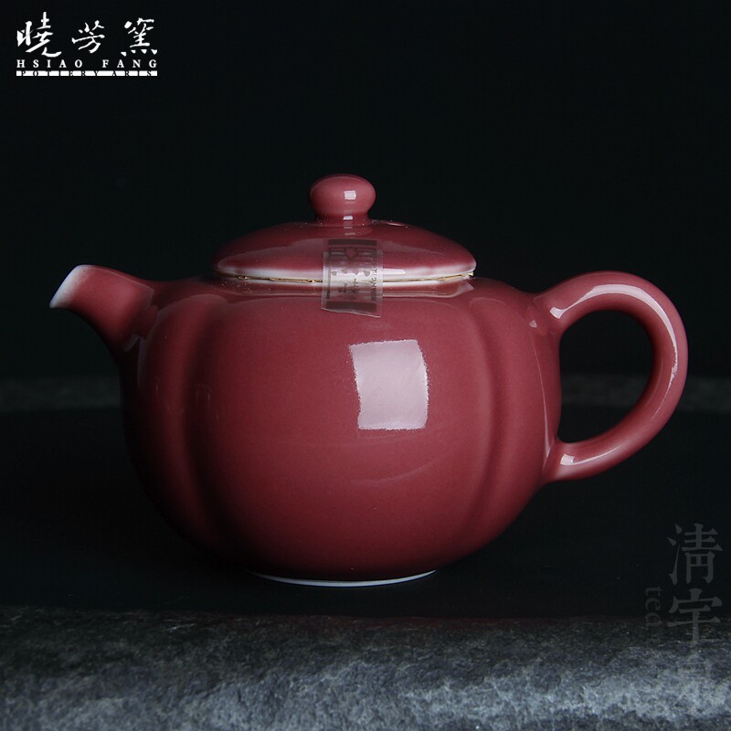 台湾蔡晓芳 桃红釉 柿子壶 晓芳窑 泡茶壶事事如意仿古水壶韵味足