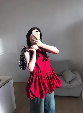 大码花苞背心下摆蓬蓬短裙女夏