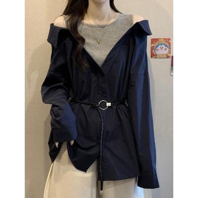 大码300斤中长款系带收腰衬衫女