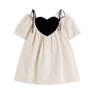大码300斤系带蝴蝶结一字肩吊带连衣裙女夏胖mm心型领娃娃裙潮220