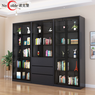 轻奢书柜落地现代简约带门大容量书房置物架北欧玻璃门组合柜书架