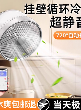 【厨房专用】2025新款壁挂式小风扇制冷免打孔挂墙上厕所卫生间家用电风扇usb充电空调冷风摇头挂扇桌面静音f