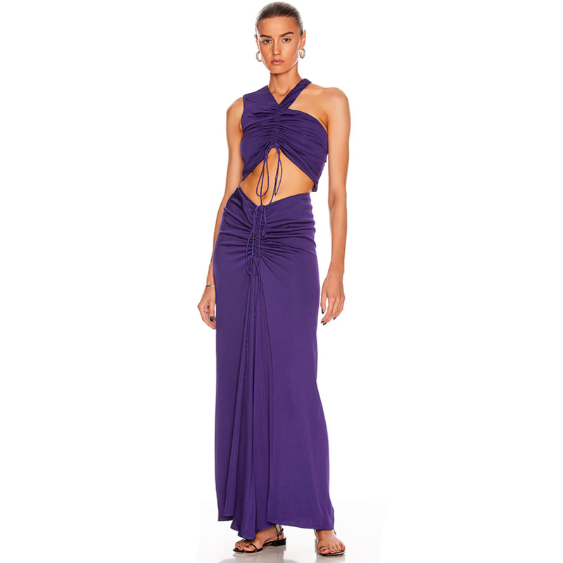 紫色性感镂空长裙礼服休闲晚装