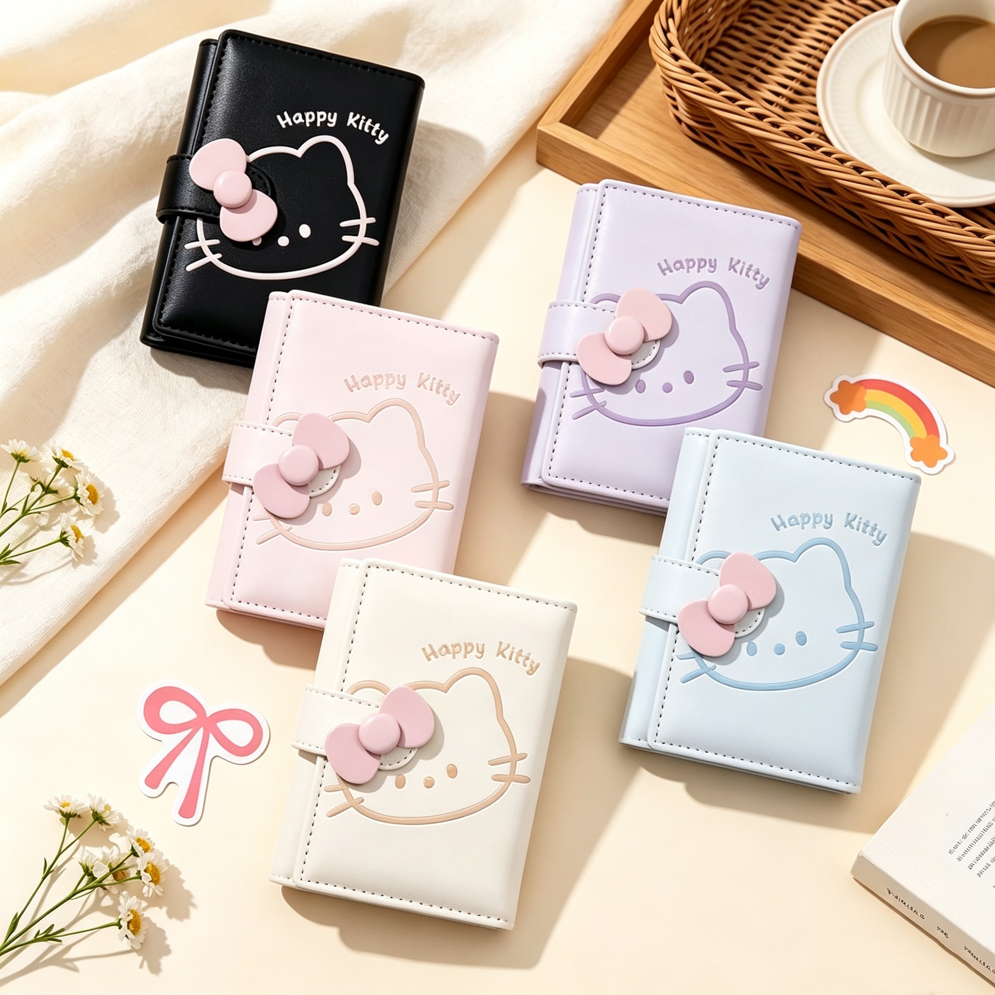韩版新款卡通可爱kitty猫咪多卡位小巧搭扣三折迷你小巧短款钱包