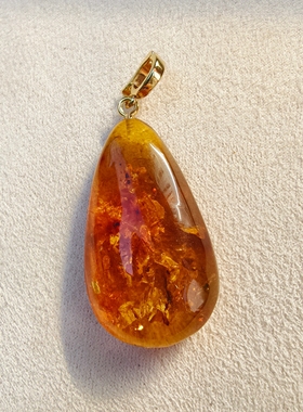 花珀蜜蜡琥珀吊坠，万能扣头