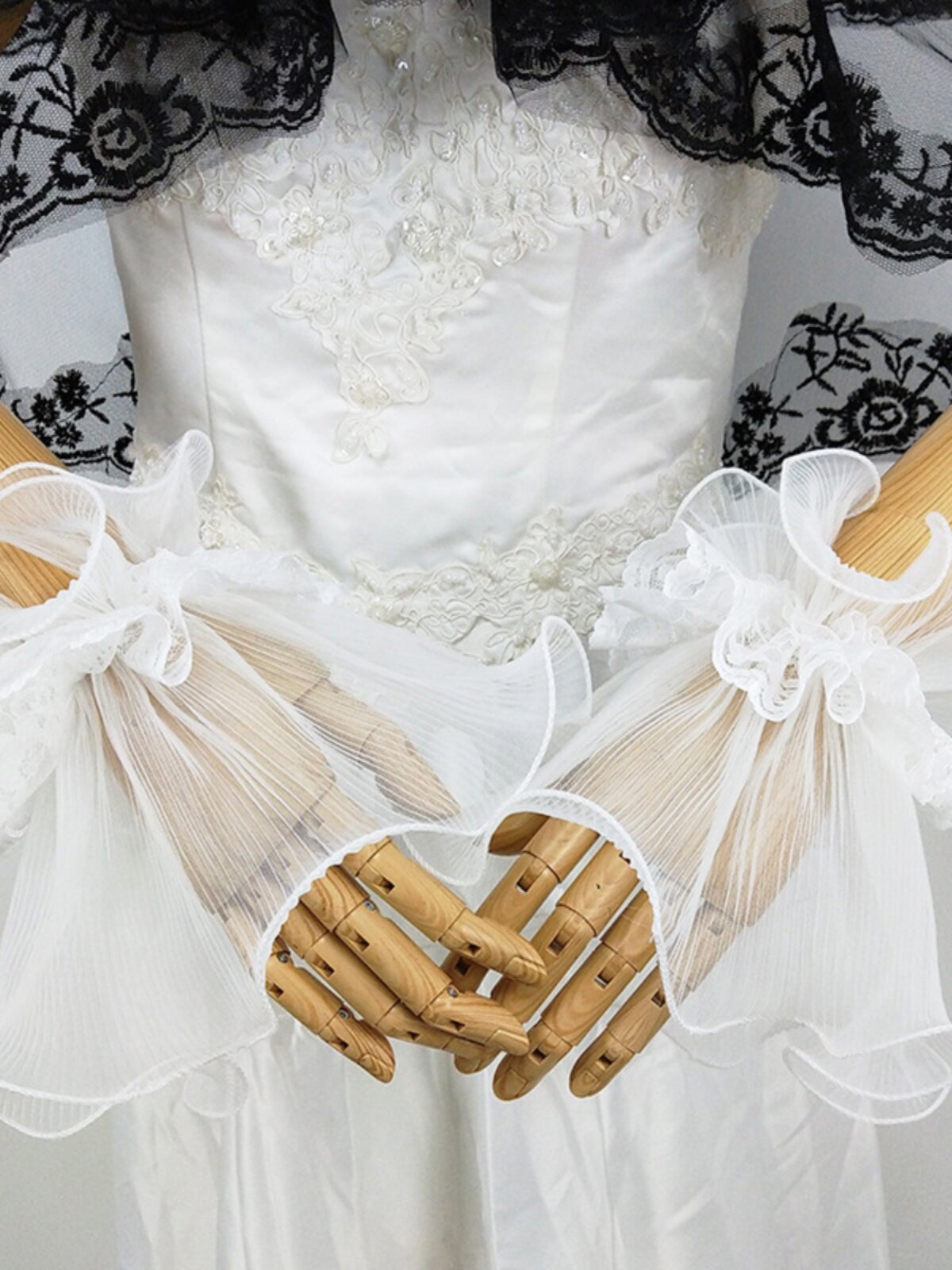 새로운 신부 드레스 액세서리 스튜디오 사진 사진 가짜 슬리브 메쉬 레이스 손목 슬리브 대형 트럼펫 슬리브 ??장갑