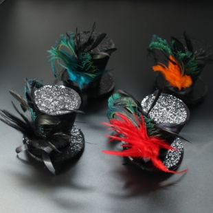 新款万圣节小帽子舞台演出魔术高帽发饰羽毛女童礼帽头饰复古发夹