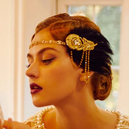 1920S复古盖茨比超仙新娘羽毛头饰水钻流苏舞台宴会派对头带发带