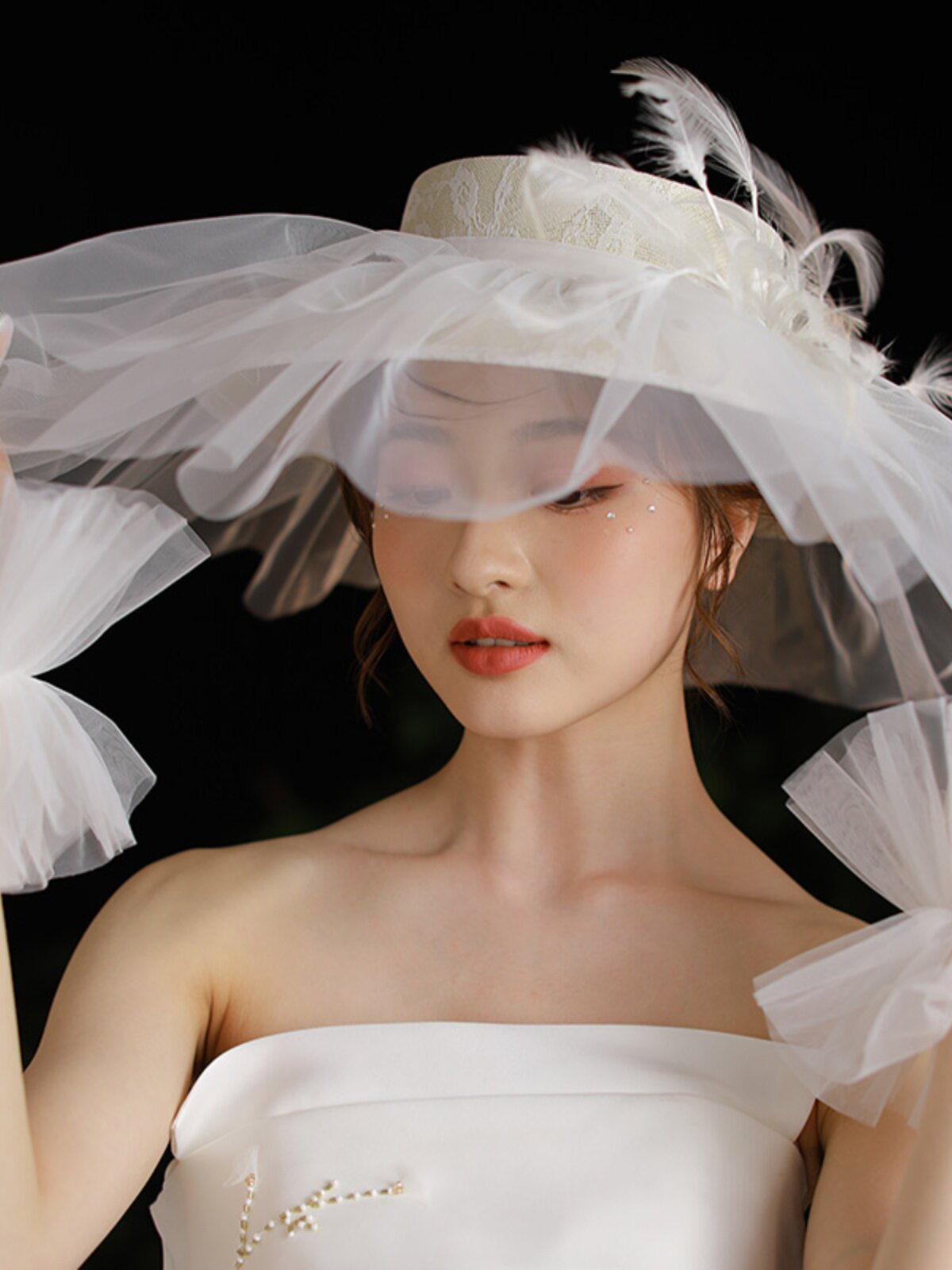 포레스트 스타일 슈퍼 요정 신부 웨딩 드레스 장갑 꽃 메쉬 흰색 짧은 사진 스튜디오 여행 사진 사진 장갑