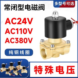 AC24V 常闭铜电磁阀控制水阀开关气阀 特殊电压 AC380V 110V