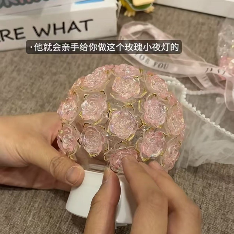 小红书同款情人节玫瑰花小夜灯diy材料简约现代自制手工礼物女友