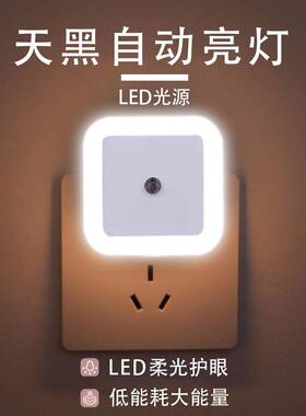 光控护眼节能小夜灯自动睡眠婴儿插座插电床头卧室喂奶灯起夜LED