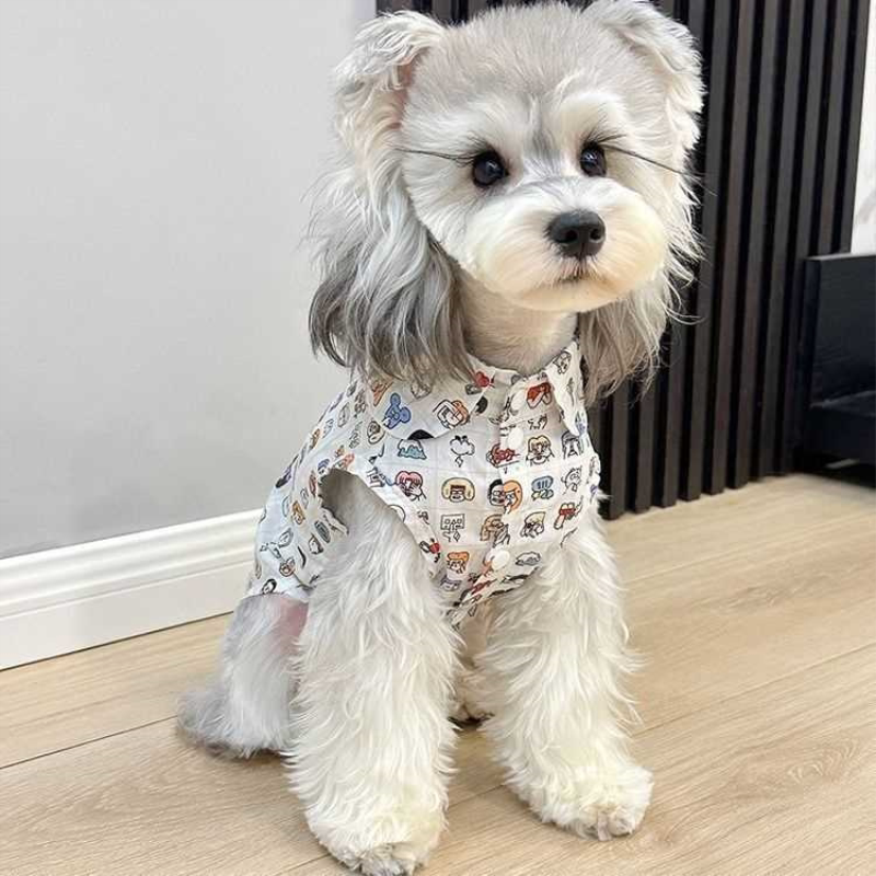 卡通头像无袖衬衫狗狗猫咪衣服雪纳瑞衣服泰迪比熊狗狗薄款衬衫