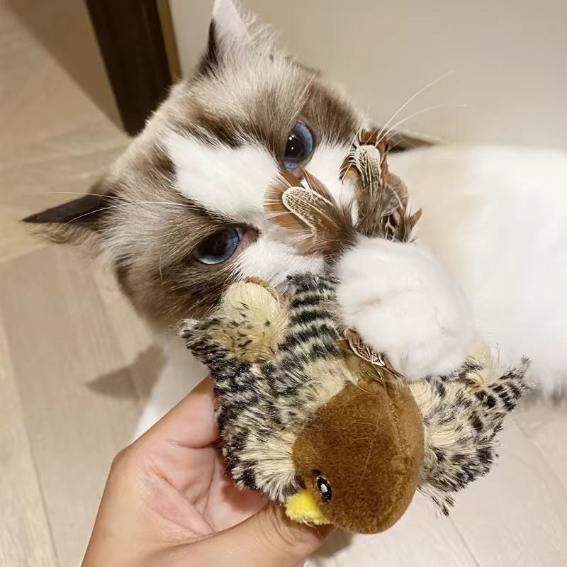宠物发声仿真小鸟猫咪玩具解闷逗猫捕猎毛绒炫律声控玩具耐磨会叫