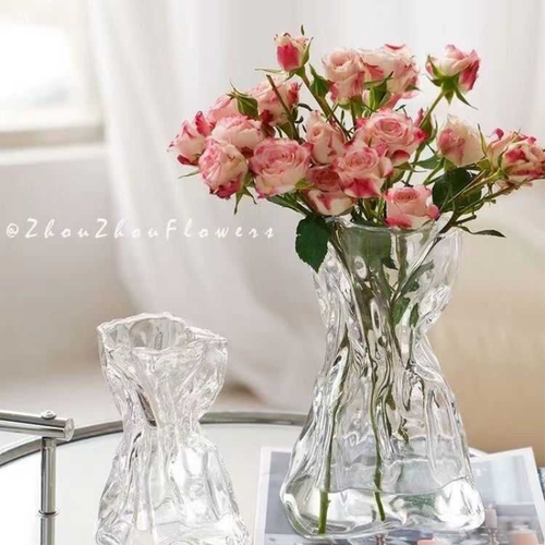 【清仓】玻璃异型花瓶大小钱袋ins风插花水培高级感客厅装饰
